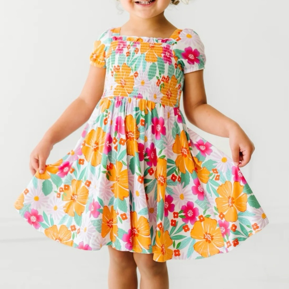 Little Sleepies Beachy Blooms Puff Sleeve Smocked Dress 3T NWT